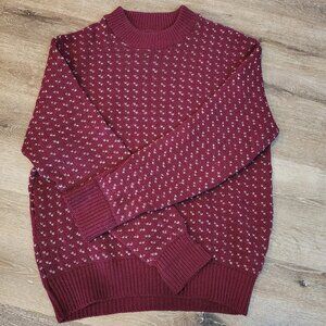 Vintage Eddie Bauer 100% Wool Mens Sweater Maroon and White Blemish